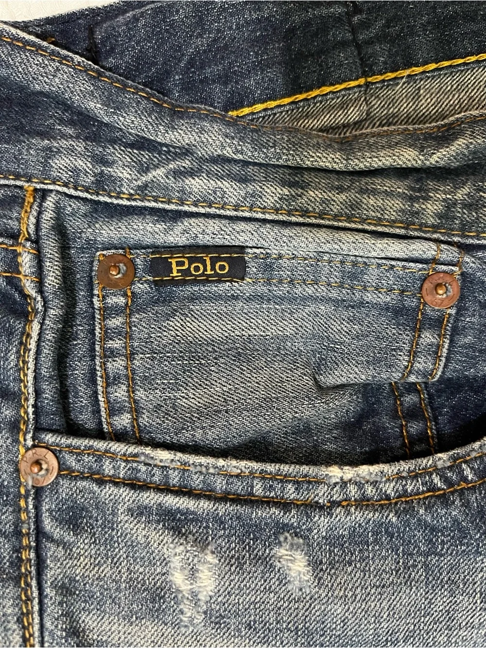 Polo by Ralph Lauren Men’s The Sullivan Slim Jeans Sz 32 x 34 Rugged Patchwork
